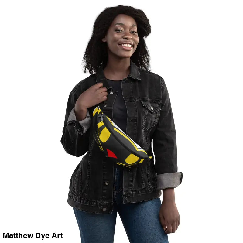 Black fanny pack with yellow and red accents from the Vintage Black Cat Halloween collection