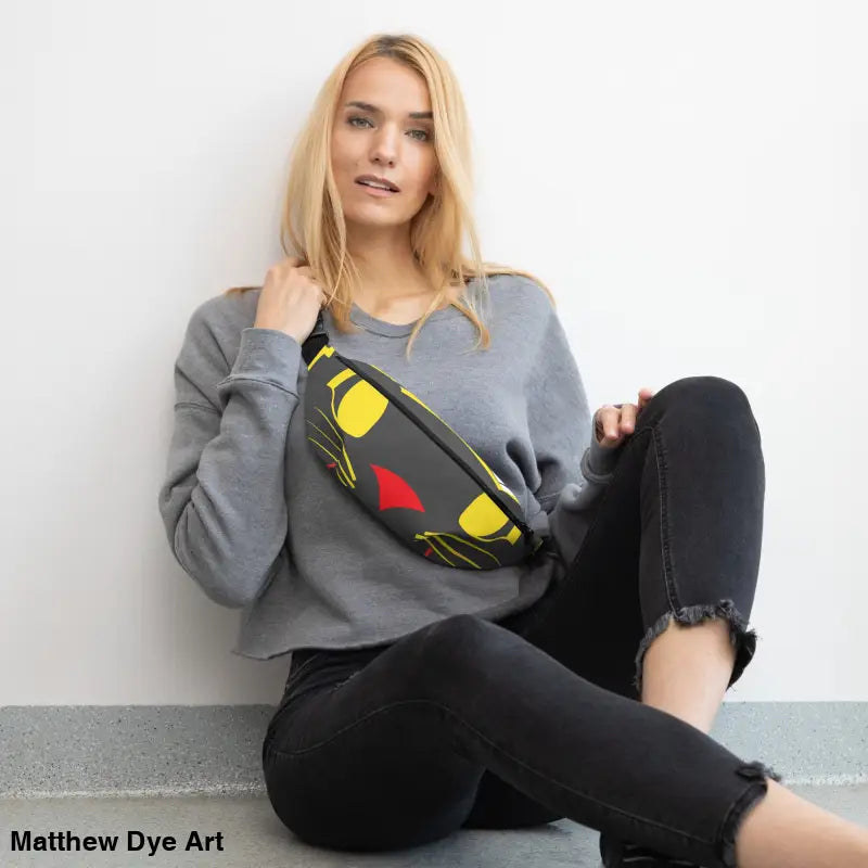 Black Cat Fanny Pack featuring a playful cat face from the Vintage Halloween Collection