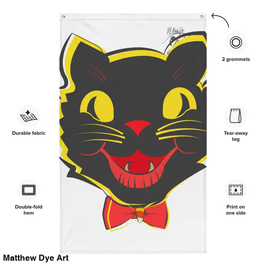 Vintage Black Cat Flag featuring enchanting whispers for Retro Halloween Décor