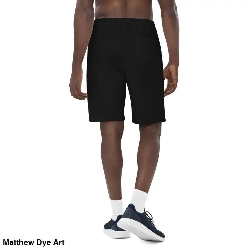 Black athletic shorts featuring vintage black cat design for men’s fleece streetwear