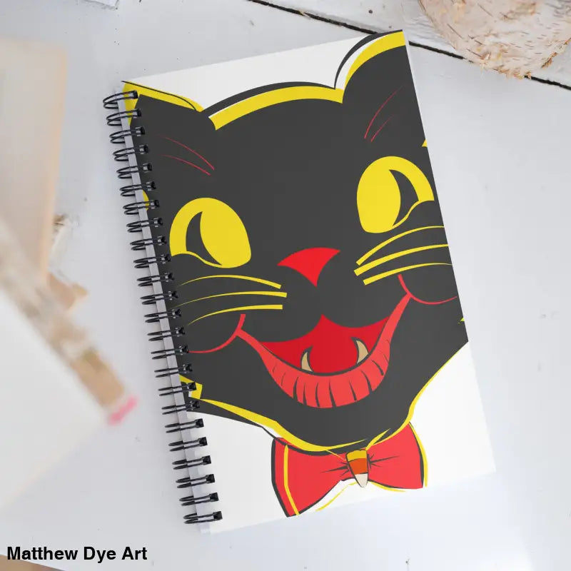 Spiral-bound notebook featuring a black cat graphic, perfect for vintage cat spiral enthusiasts