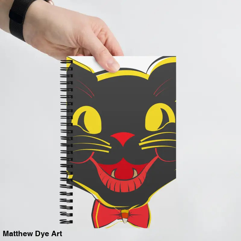 Spiral notebook featuring vintage black cat design, perfect for cat lovers and art journaling