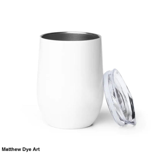 White insulated tumbler with lid for Vintage Black Cat Wine Tumbler collection