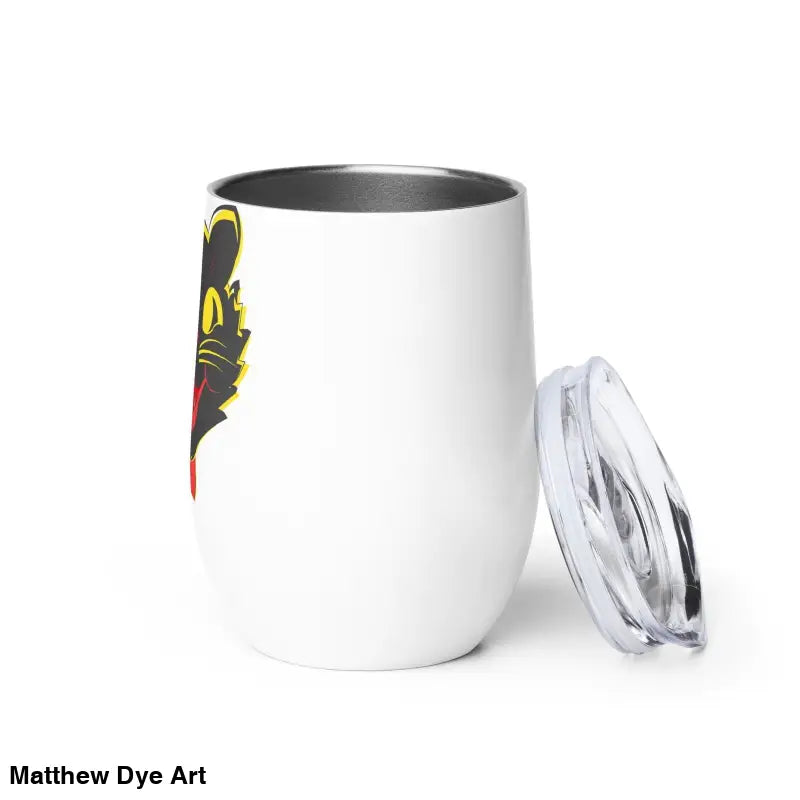 White insulated tumbler with black cat design ideal for enchanting vintage black cat gatherings