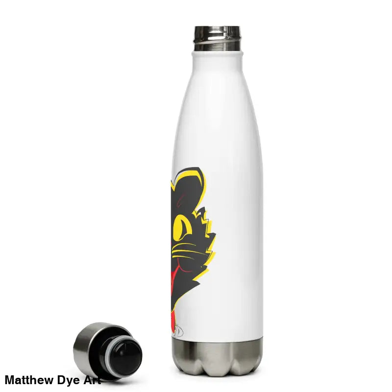 White stainless steel water bottle featuring a vintage cat design for daily adventures