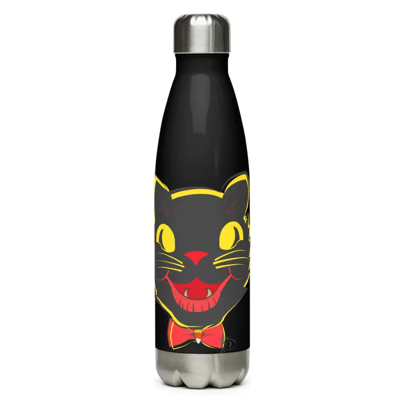 Black stainless steel water bottle featuring a vintage cat design for daily adventures