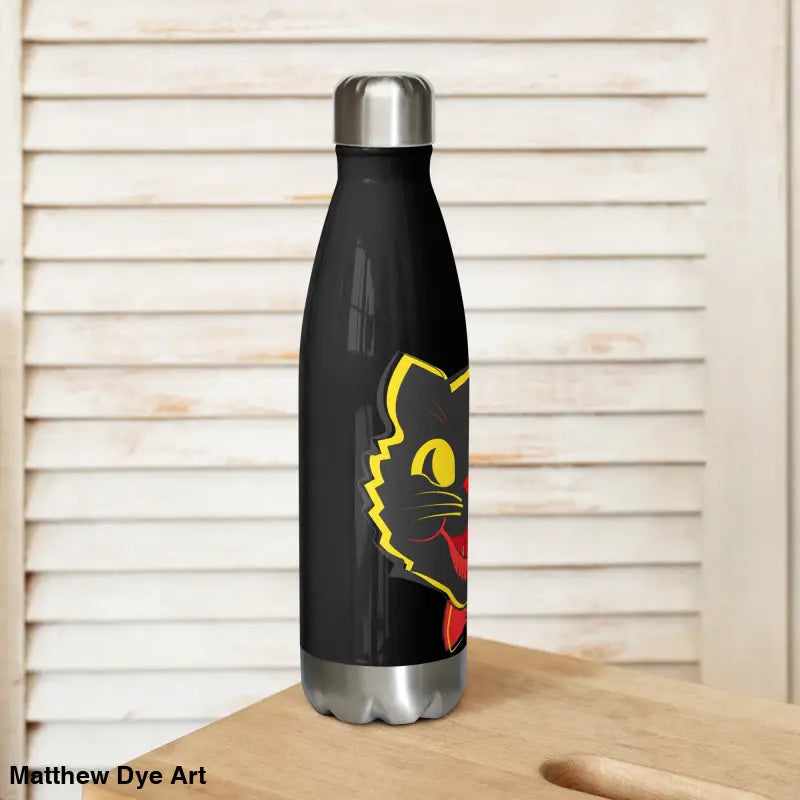 Black vintage cat stainless steel water bottle for daily adventures and hydration