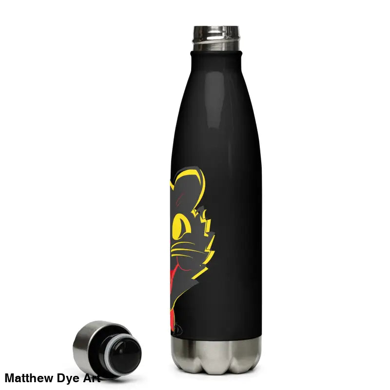 Black stainless steel water bottle featuring vintage cat design for daily adventures