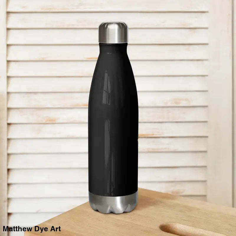 Black insulated stainless steel water bottle for daily adventures with vintage cat design