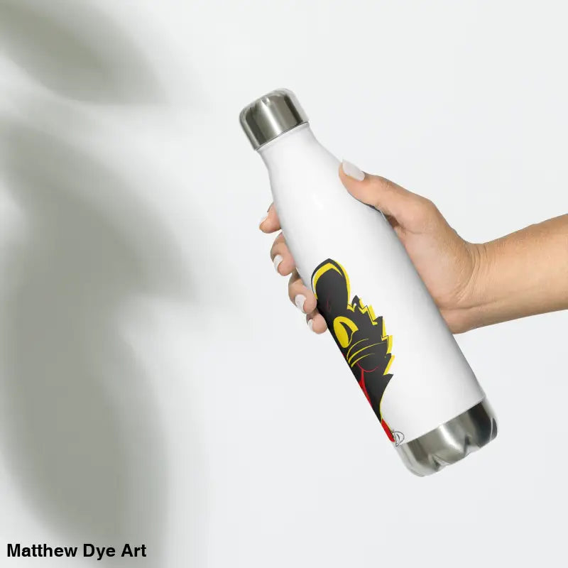White stainless steel water bottle featuring a cartoon design of a vintage cat for daily adventures
