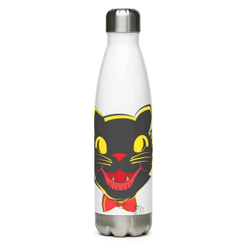White stainless steel water bottle featuring a black cat design for daily adventures