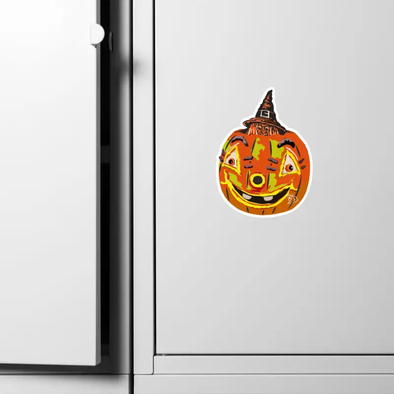 Vintage Pumpkin Witch Magnet featuring Matthew Dye art for whimsical Halloween decor