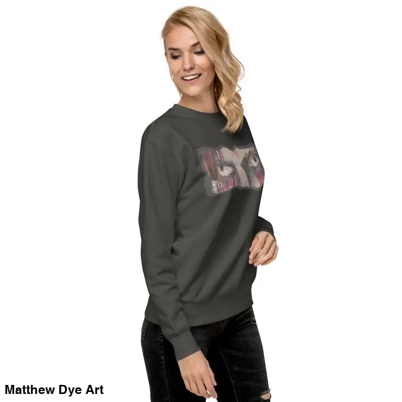 Gray sweatshirt with eye graphic in classic sweatshirt silhouette for urban elegance