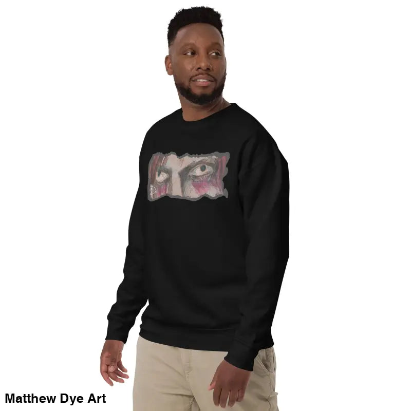 Black sweatshirt with eye graphic in a classic sweatshirt silhouette for urban elegance