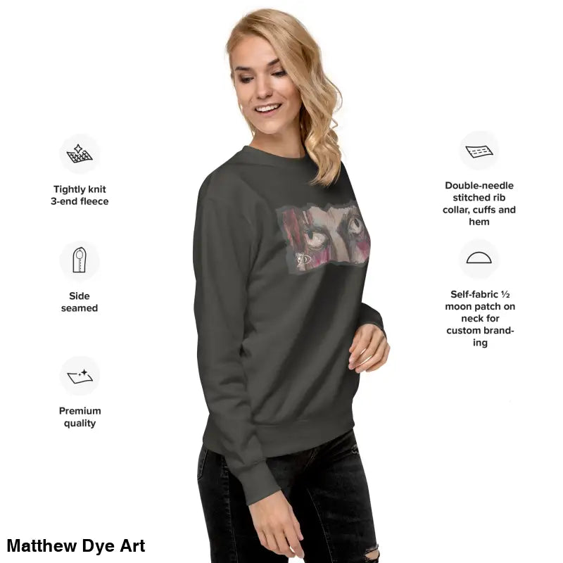 Gray sweatshirt with eye graphic, a timeless piece enriched in urban elegance