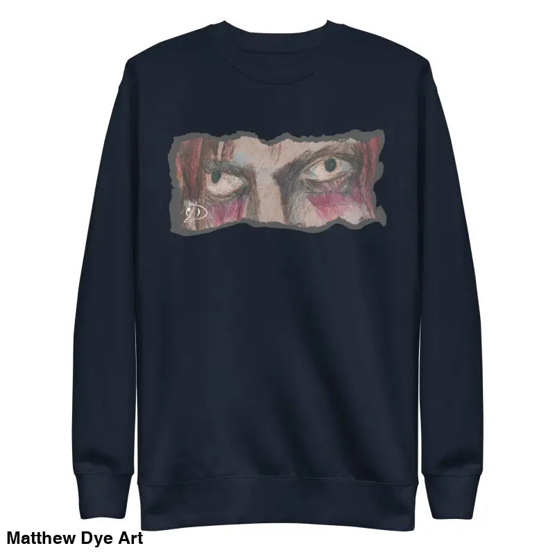 Navy blue sweatshirt featuring eye graphic in classic sweatshirt silhouette for urban elegance
