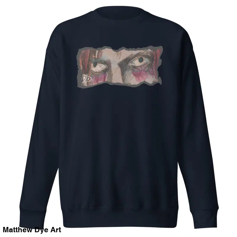 Navy blue sweatshirt with eye graphic, a timeless piece enriched with urban elegance