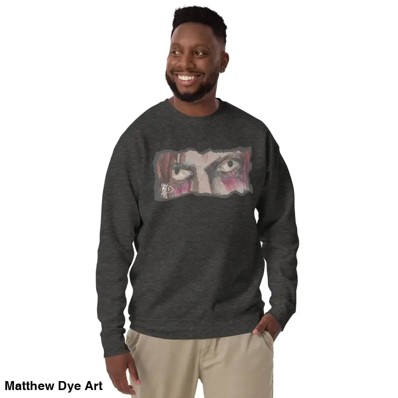 Gray sweatshirt with eye graphic, a timeless piece enriched with urban elegance