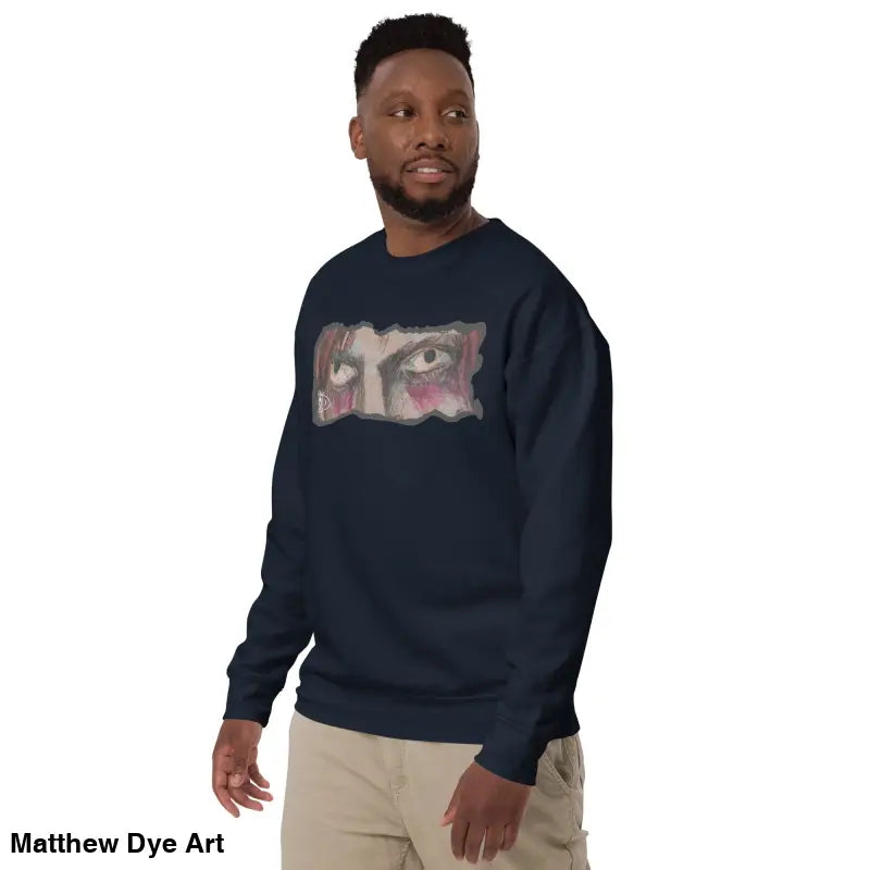 Navy sweatshirt featuring eye graphic, a timeless piece enriched in urban elegance