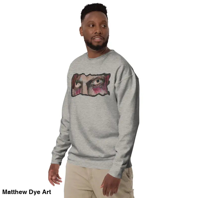 Gray sweatshirt featuring an eye graphic, showcasing urban elegance in a classic silhouette