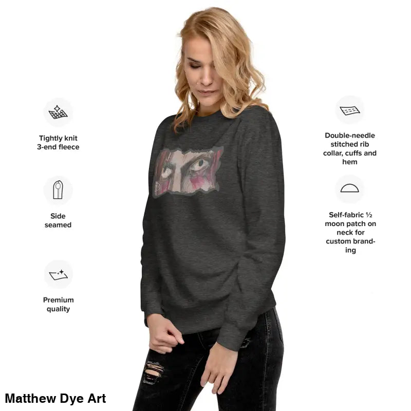 Gray sweatshirt with eye graphic embodying urban elegance in a classic sweatshirt silhouette