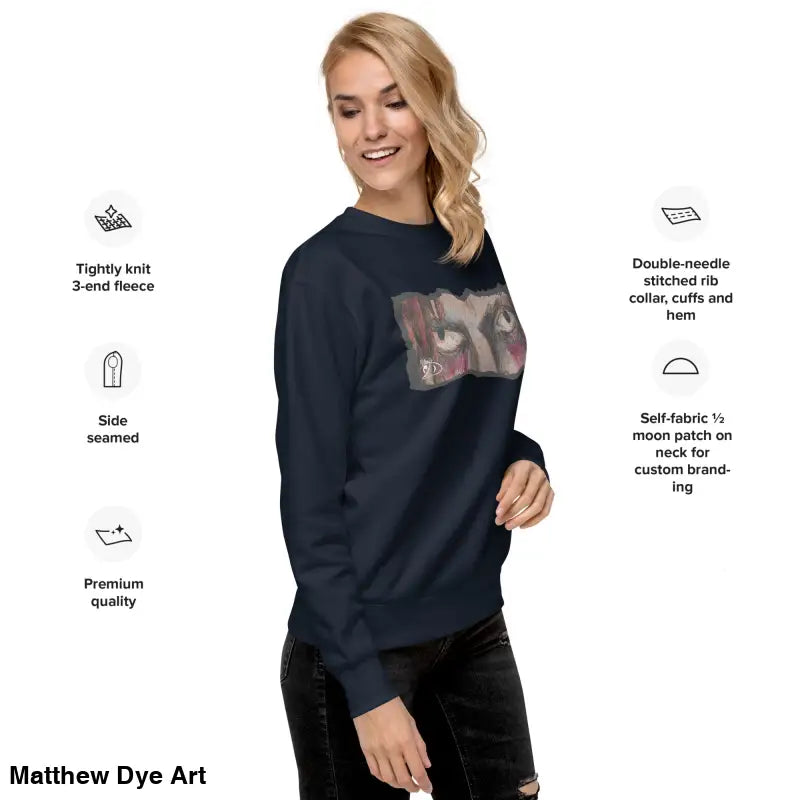 Navy blue sweatshirt with graphic print, featuring classic sweatshirt silhouette and urban elegance