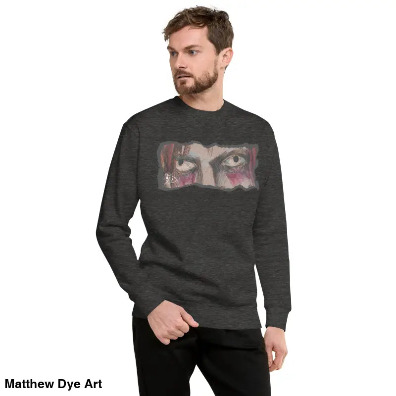 Gray sweatshirt featuring an eye graphic, a timeless piece enriched with urban elegance