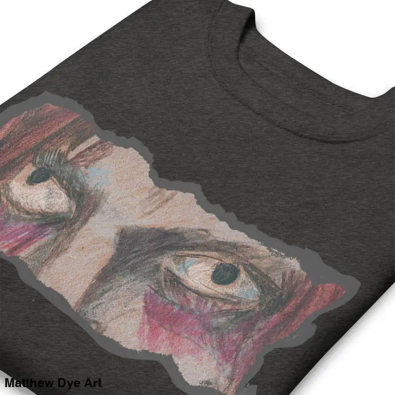 Gray sweatshirt featuring eye drawing, embodying urban elegance and classic sweatshirt silhouette