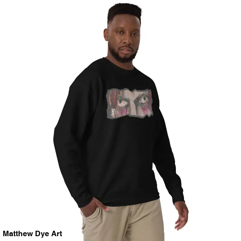 Black sweatshirt with eye graphic in classic sweatshirt silhouette for urban elegance