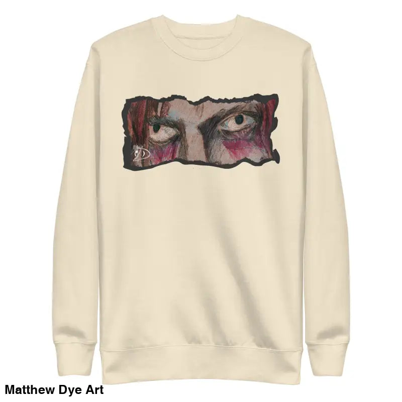 Beige sweatshirt with eye graphic, a timeless piece enriched with urban elegance
