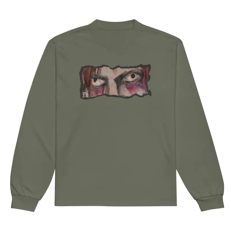 Olive green premium long sleeve shirt featuring eye graphic from Watcher’s Veil collection