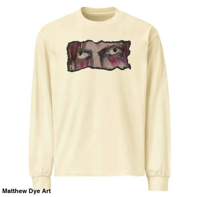 Cream-colored elegant premium long sleeve shirt featuring an eye graphic design