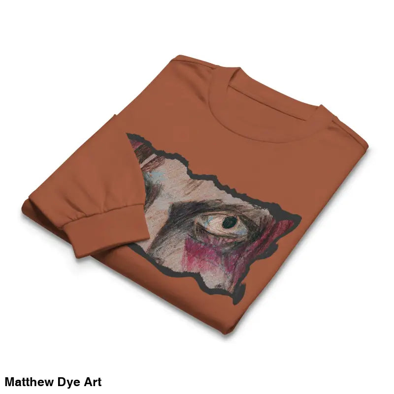 Elegant premium long sleeve shirt featuring a folded brown design with eye graphic