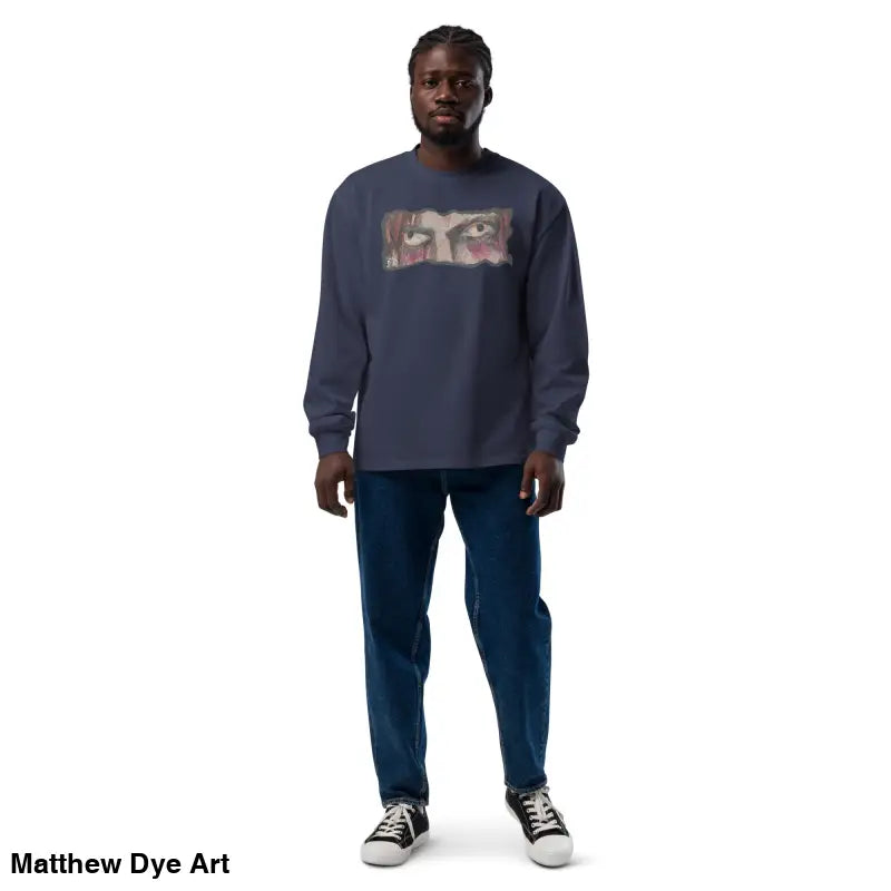Man wearing an elegant premium long sleeve shirt from Watcher’s Veil streetwear collection