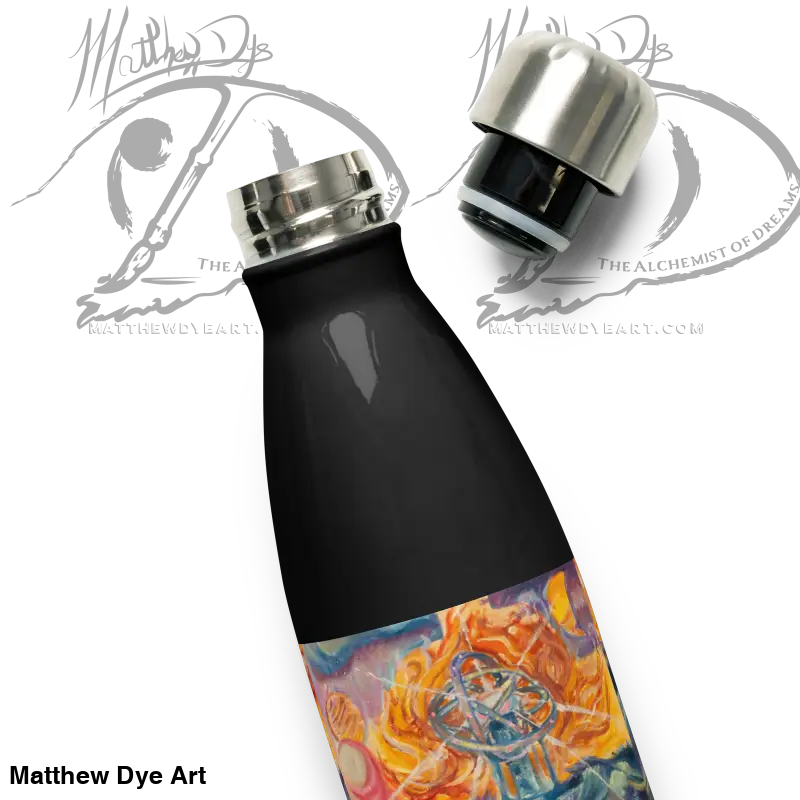 Black Saturn Stainless Steel water bottle featuring an artistic design for hydration experience
