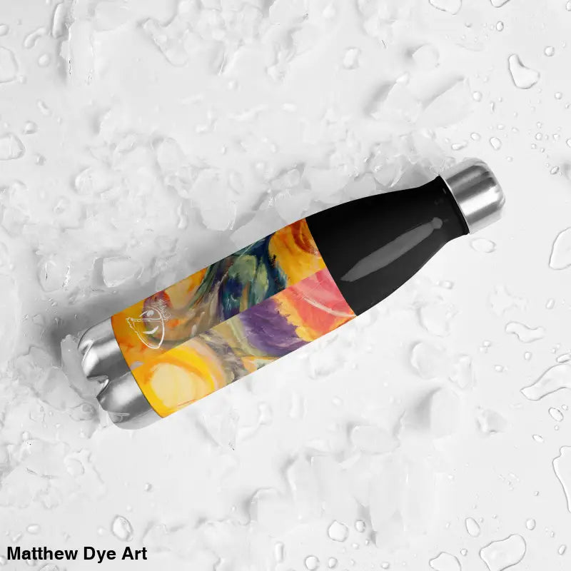 Colorful abstract design on Waves of Saturn Stainless Steel Water Bottle for hydration