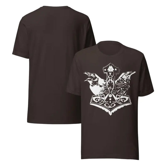 Brown Viking Pride T-shirt featuring Thor’s Hammer, celebrating storied Viking heritage