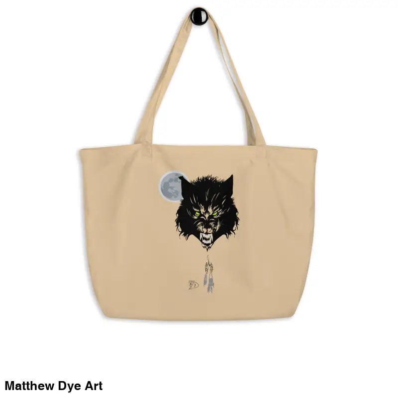 Beige tote bag featuring Werewolf design for the Werewolf Moon Organic Cotton Tote