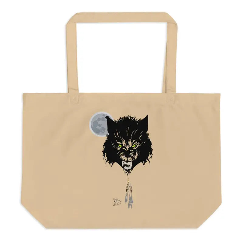 Beige tote bag featuring werewolf design, part of Werewolf Moon Organic Cotton collection