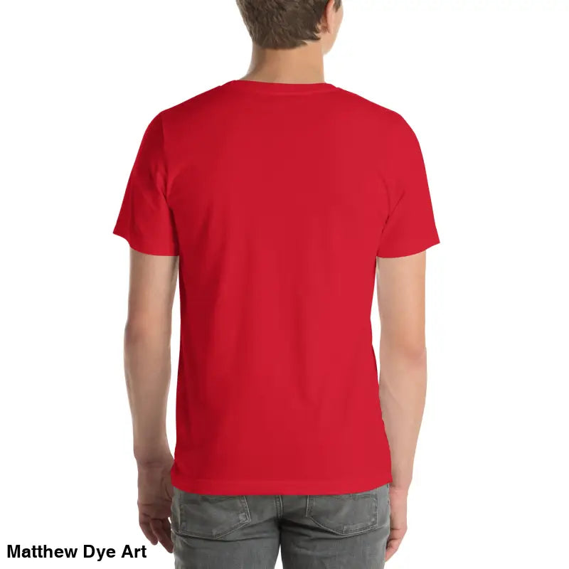 Red short-sleeved t-shirt from the back embodies cherished dreams in versatile canvas