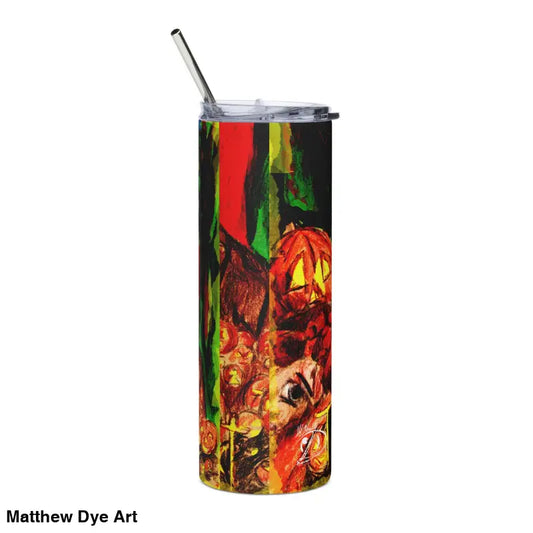 Halloween-themed stainless steel tumbler featuring a jack-o’-lantern figure for Trick r Treat