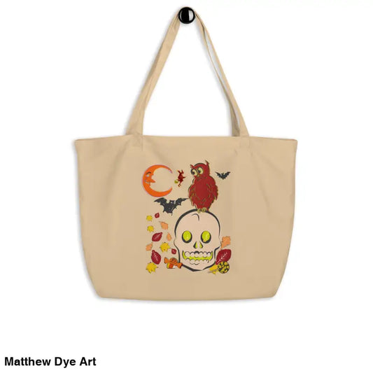Beige tote bag featuring Halloween design for the Witching Hour Watcher product