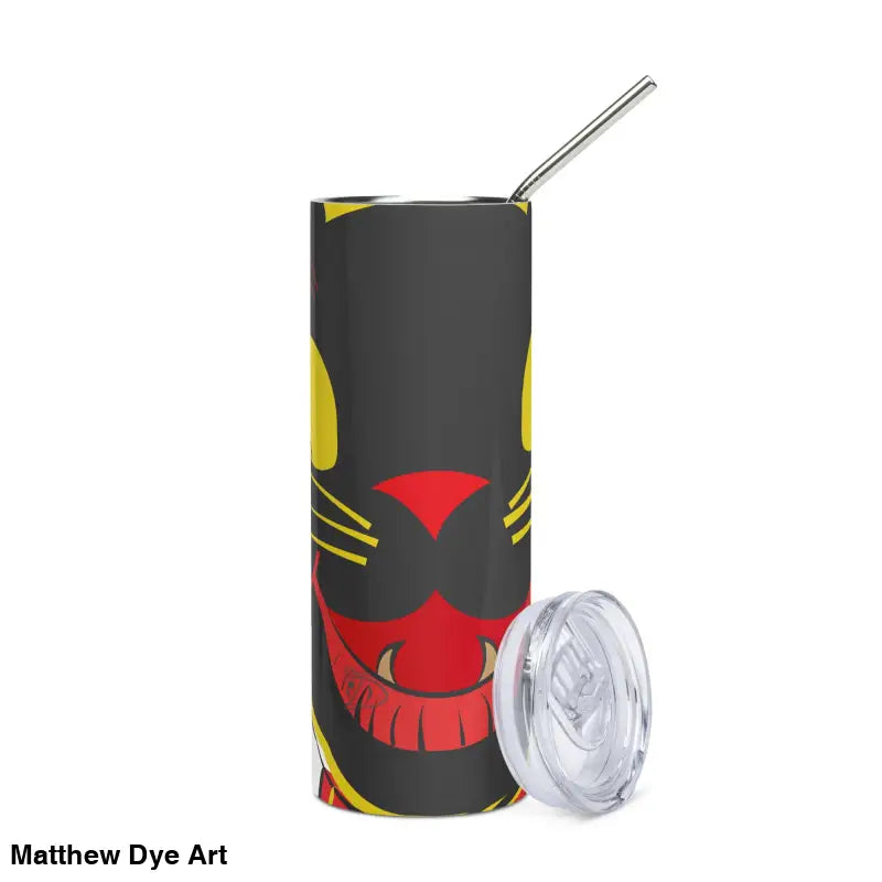 Witch’s Brew Vintage Halloween Cat Tumbler in high-grade stainless steel with cartoon cat face