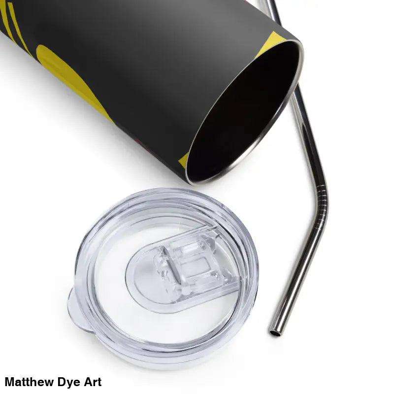 Black and yellow vintage cat stainless tumbler with lid and straw for Halloween festivities