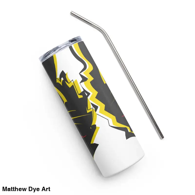 Insulated stainless tumbler with straw featuring Vintage Halloween Cat design