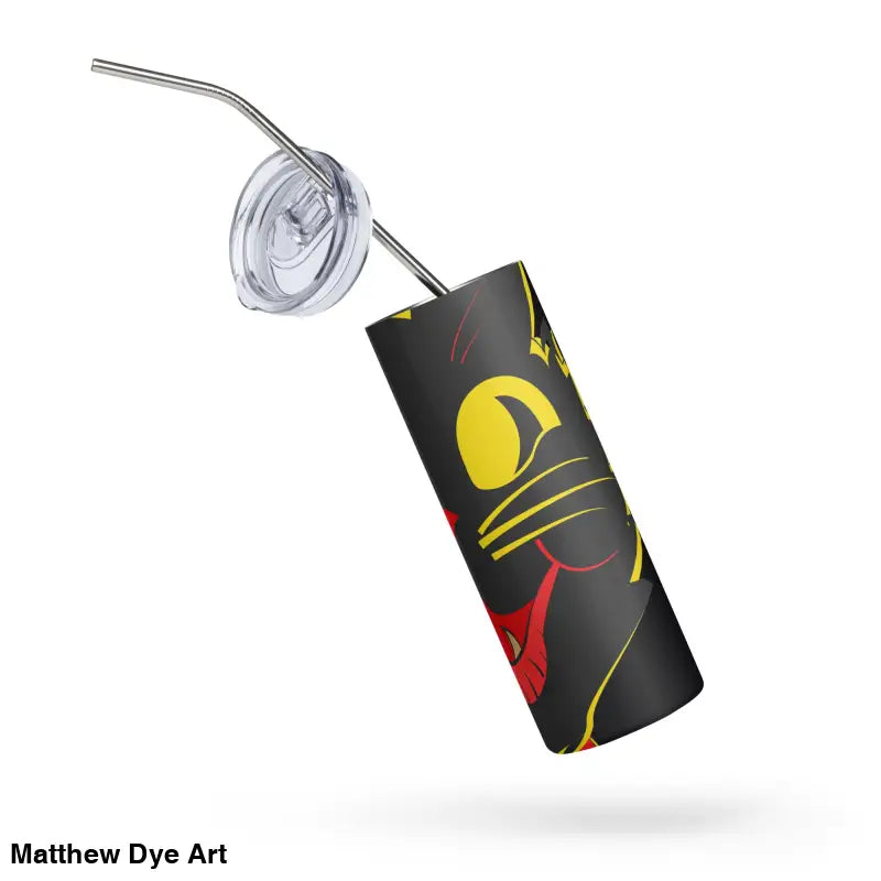 Black tumbler featuring vintage Halloween cat design in high-grade stainless steel