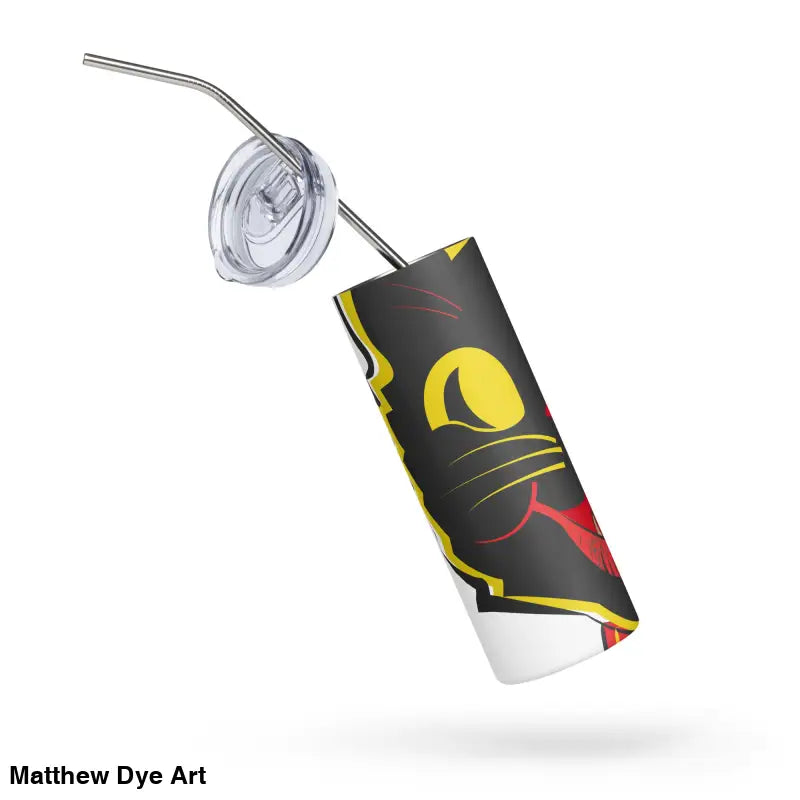 Black cat tumbler with straw in Vintage Halloween Cat design made of high-grade stainless steel