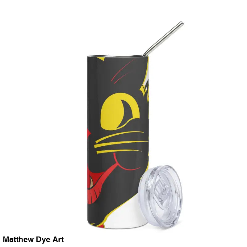 Black cat tumbler with straw in Vintage Halloween Cat design, high-grade stainless steel