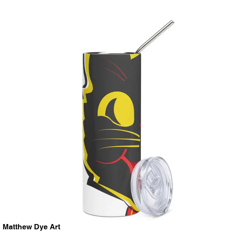 Black cat tumbler with straw and lid made of high-grade stainless steel for vintage style