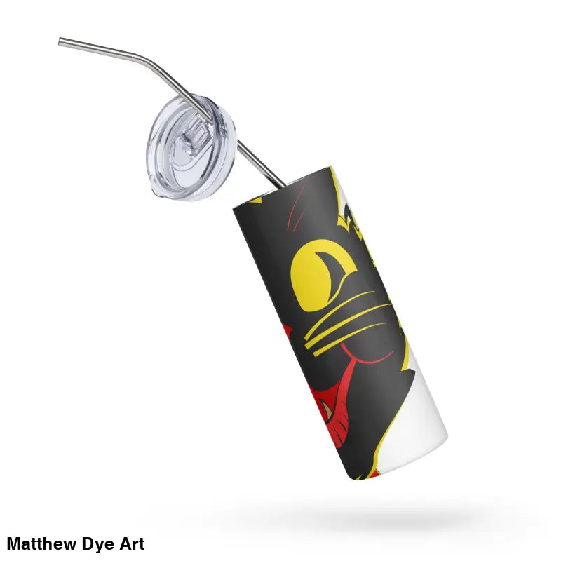 Black vintage cat stainless tumbler with straw, perfect for traversing life’s paths